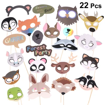 

22pcs Animal Mask Photo Props Cartoon Cute Party Supplies Photobooth Kit Dress Up Accessory Selfie Props