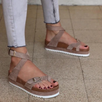 

Laamei Women Sandals 2020 Summer Shoes Peep Toe Solid Color Buckle Strap Platform Sandalias Mujer Black Khaki Shoes