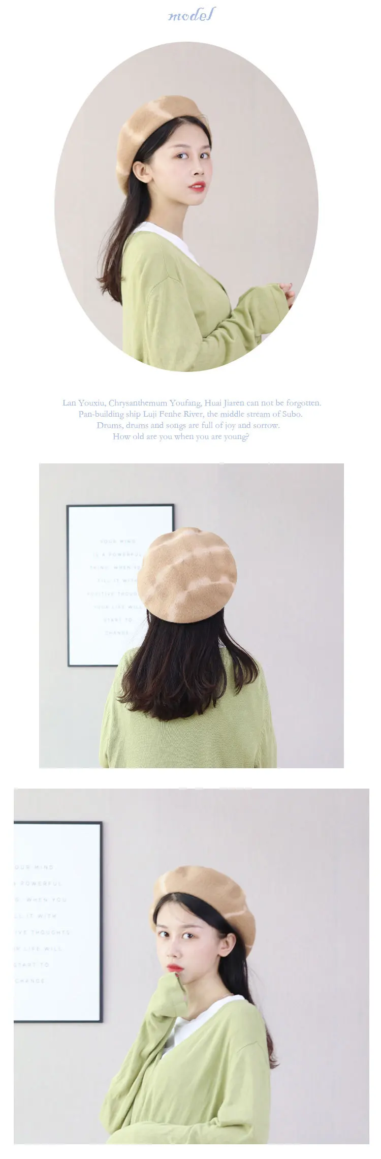 Chinese Style Women Hat New Fine wool material Lady Autumn Winter Vintage Berets Hat pumpkin tide Female Bonnet Warm Walking Cap