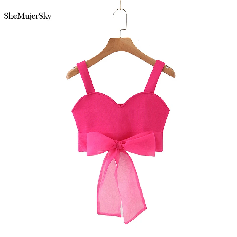 SheMujerSky Women Red Cami Top Bow Bralette Crop 2020 Summer Sexy Backless Camisole | Женская одежда