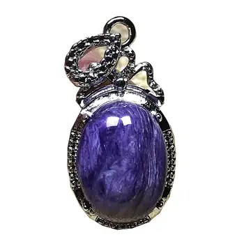 

Necklace Pendant Natural Purple Charoite Crystal Jewelry For Woman Lady Man Love Gift 27x14x9mm Oval Beads Silver Gemstone AAAAA