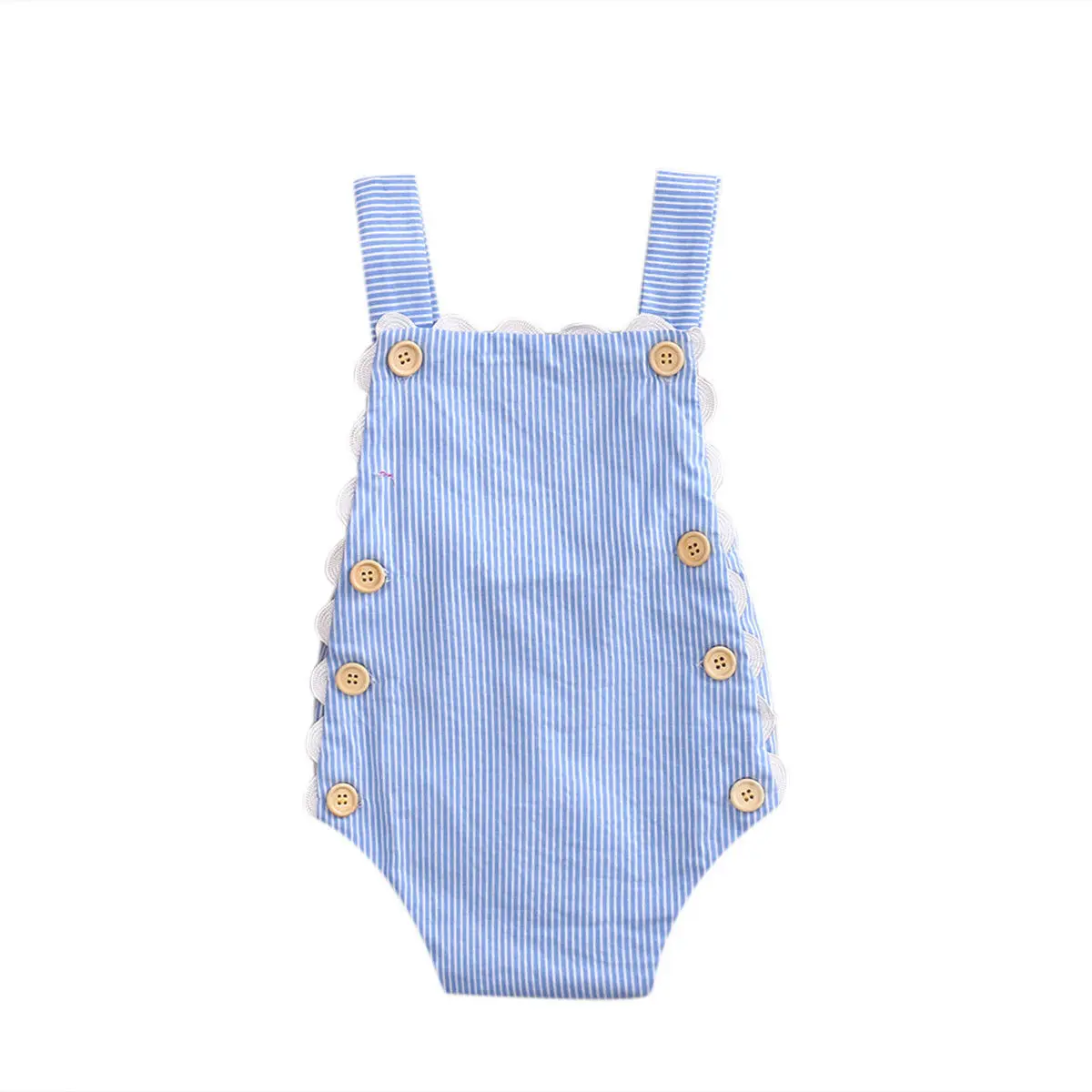 

Sleeveless Buttons Decor Stripe Romper for Baby Girl