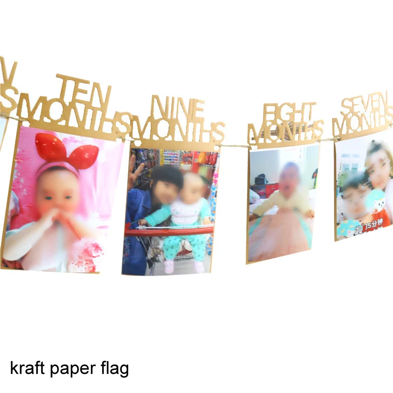 kraft paper flag Фоторамка для девочек My 1, 1 год, 1 год, баннер, золотые, розовые, Серебряные вечерние товары, 12 месяцев, первая декорации с днем рождения - Цвет: kraft paper flag