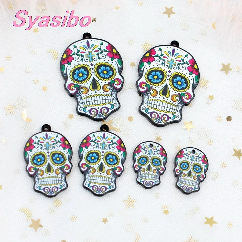 

25 /38/50mm Acrylic Skull Earrings Flower Printed Skull Party Ornaments Laser Cutout-AC1597