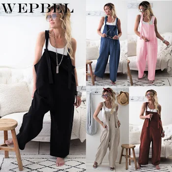 

WEPBEL Women Jumpsuit Loose Oversize Pocket Regular Casual Summer New Solid Color Sleeveless Fashion Ladies Jumpsuits