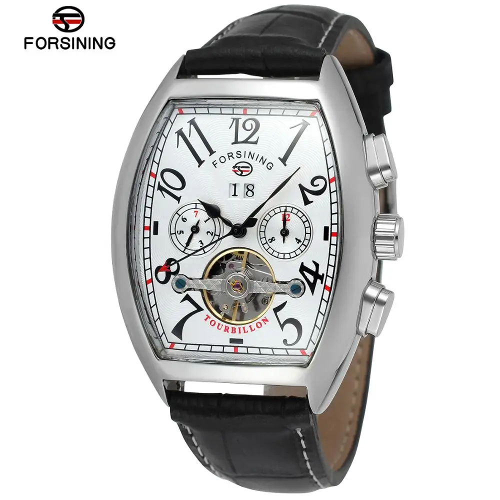 FORSINING Brand Featured High-end Men's Watch Silver White Military Sports Hollow Tourbillon Automatic Mechanical | Наручные часы