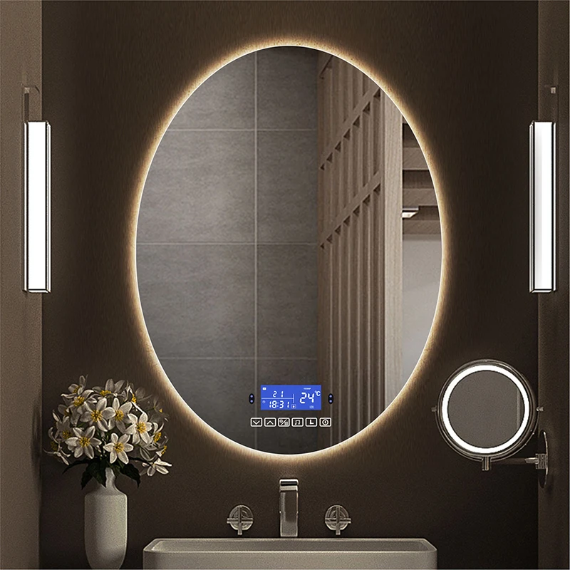 Bluetooth Smart Oval Bathroom LED Makeup Mirror With Warm White Color Light human body induction Anti-fog Hotel Beauty Mirrors