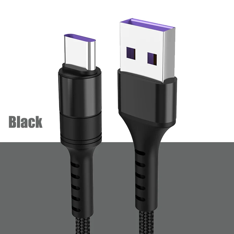 Быстрая зарядка USB 5A type C кабель для HUAWEI P10 P20 P30 Pro mate 10 20 Plus lite Honor V10 type-C супер зарядное устройство - Цвет: Черный