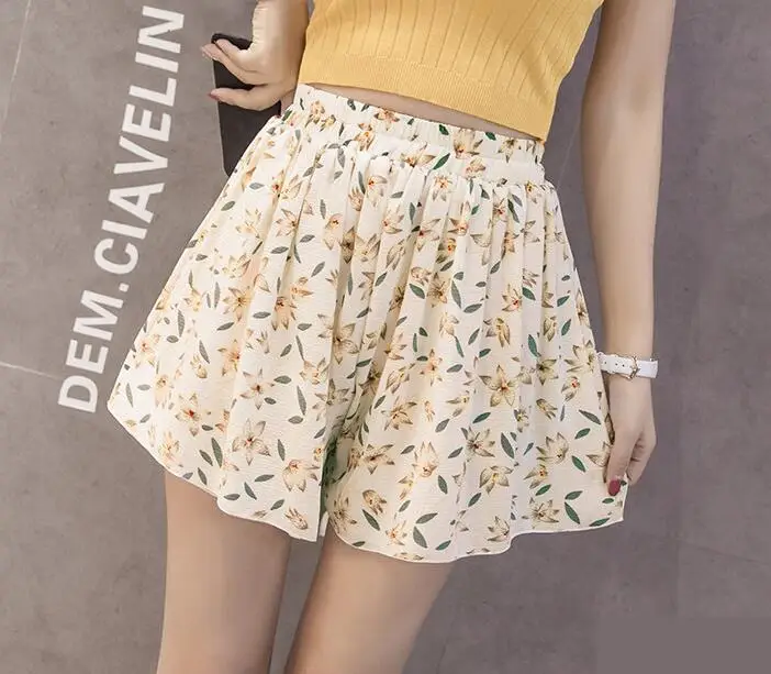 D110 White Flower VIIANLES/летние шорты для женщин; повседневные тонкие женские шорты; Новинка; Лидер продаж; Короткий свободный пояс с цветочным принтом; повседневная короткая женская одежда; большие размеры - Цвет: D110 White Flower