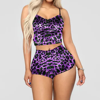 

Sexy Lingerie Set Velvet Leopard Sleepwear Women's Pajama Set Sexy Babydoll Nightwear Pijama Sleeveless Summer Broadcloth