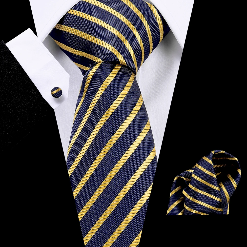 

7.5cm Striped Mens Tie 100% Silk Classic Jacquard Woven Extra long Tie Hanky Cufflink Set For Men Formal Wedding Party