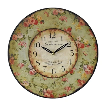 

Pastoral Round Shape Wall Clock Retro Household Bedroom Living Room Decor Hanging Wall Clock Bar Decoration Without Battery