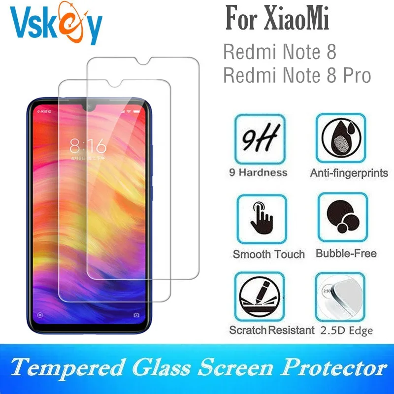 VSKEY 10 шт. 2.5D Закаленное стекло для Xiaomi Redmi Note 8 Pro защита экрана Redmi Note 8T защитная пленка против царапин