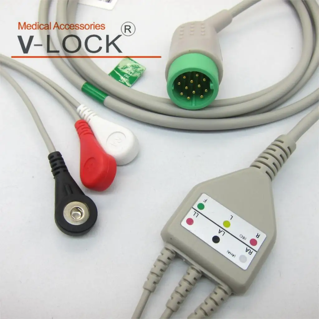 

One-piece ECG cable with 3leads,clip for Medtronic 12pin patient monitor