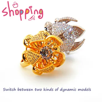 

Flower Ring for Women 18k Gold Color Finger with AAA Multicolor Cubic Zircon Wedding ring Jewelry Accessory Opening Adjustable