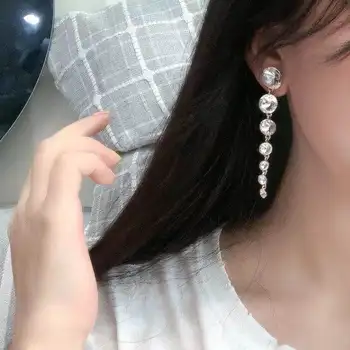 

Docona Shiny Crystal Stone Long Drop Earrings for Women Gold Metal Wedding Dangle Earrings Party Jewelry Pendiente 14416