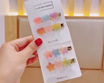 

12pcs ins Fashion Cute Jelly Color Star Hairpins Solid Cartoon Heart Hair Clips Princess Headwear Boutique Hair Accessories