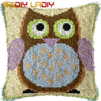 

Latch Hook Cushion Color Owl Pre-Printed Canvas Cushion Front Acrylic Yarn Crochet Pillow Case Kits Sofa Bed Pillow Home Decor