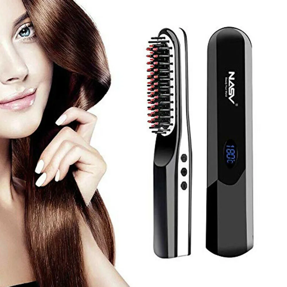 

Men Women Easy Use Fast Heat Wireless Home Wet Dry USB Charging Hair Straightener Travel Curling Iron Styling Comb Multifunction