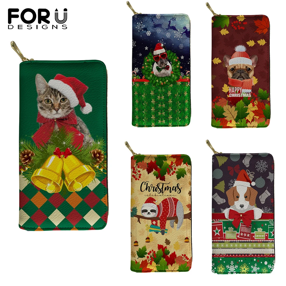 FORUDESIGNS женский кошелек кожаный с рождественским дизайном собаки/кошки клатч для