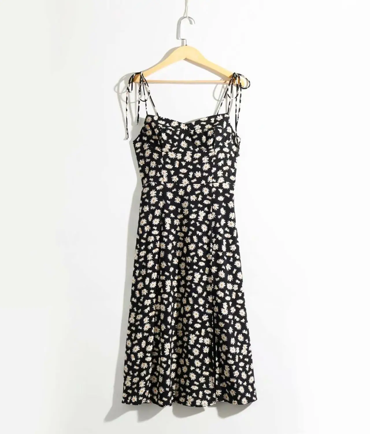DR5538 black N523 Bazaleas элегантное регулируемое платье на бретельках, vestido, Франция, шикарный зеленый принт с ромашками, женское винтажное платье-миди с разрезом, женское платье - Цвет: DR5538 black N523