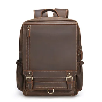 

Man Backpack Bags Genuine Leather Men Travel Casual Fashion Vintage Brown Big Capacity Business Student 15" Laptop Backpacks