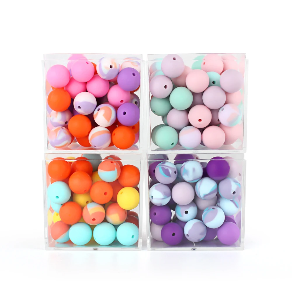 Silicone Teething Beads 15mm 20pcs DIY Chewable Food Grade Infant Leopard Print Round Ball Teething Toys