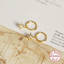 Серьги из стерлингового серебра 925 пробы для женщин маленькие серьги-кольца Хрящевые серьги Модные ювелирные изделия кубический цирконий звезда Huggie серьги