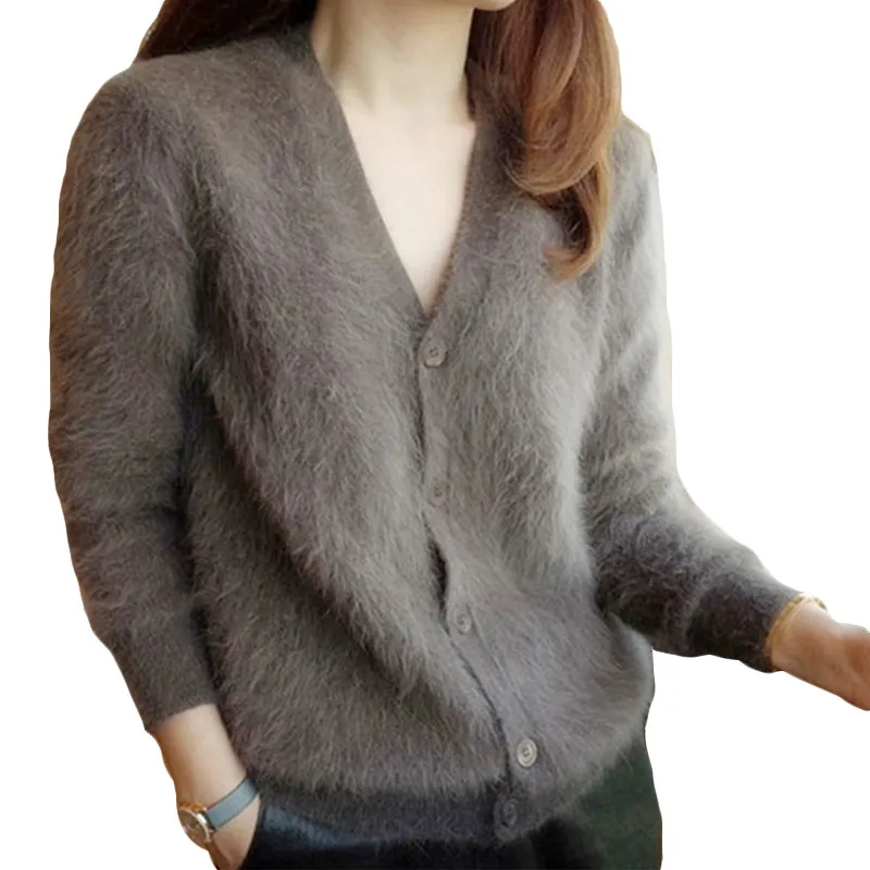 

Fashion Faux Mink Fleece Women Sweater Cardigan New 2020 Spring Autumn Single-breasted Casual Knitting Coats Female Tops K872