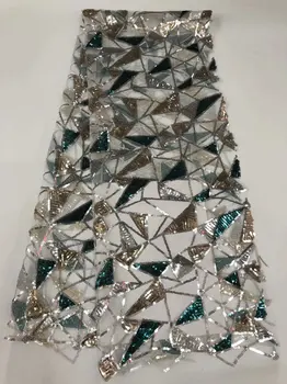 

High Quality Sequins Gold Guipure French Net Lace Mesh Nigerian Lace Fabrics Cheap Embroidered African Lace Fabric FR123