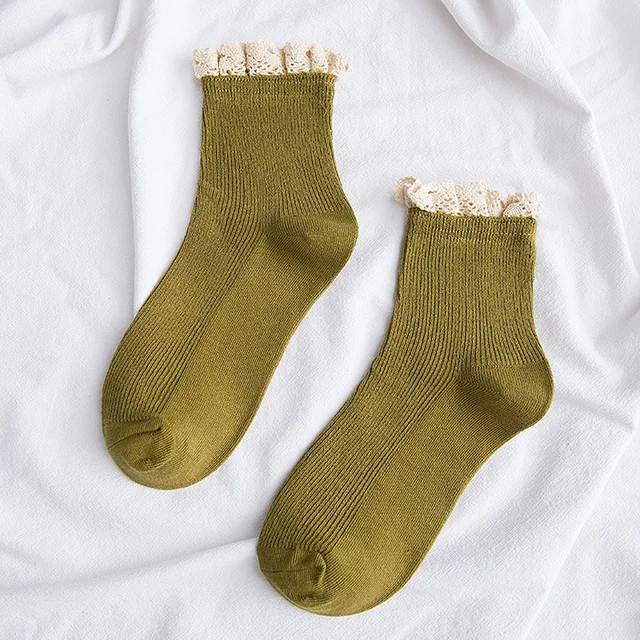 lace frilly ruffle socks kawaii cute korean style women cotton woman calcetines de la mujer kobieta skarpety meia chaussette green