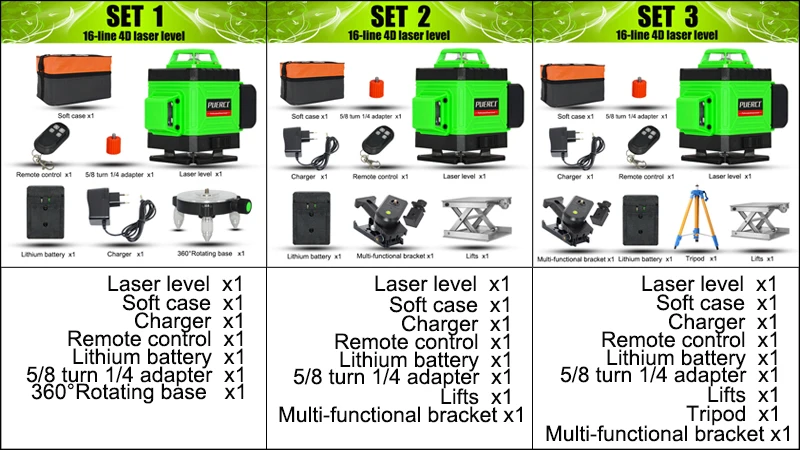 PUERCI Newst 4D лазерный уровень 16 линий зеленый лазерный уровень автоматический самонивелирующийся 360 вертикальный и горизонтальный наклон и наружный режим