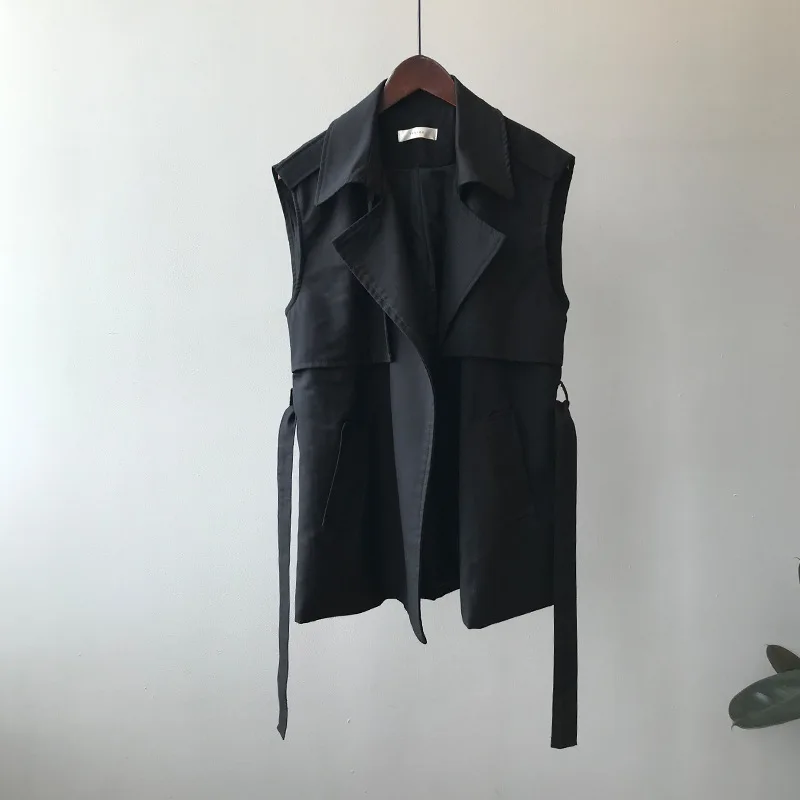 Hzirip Fahion Minimalist Sleeveless Vest Trench Coat Elegant OL Overcoat 2020 New Autumn Loose Lapel Casual Windbreaker Tops