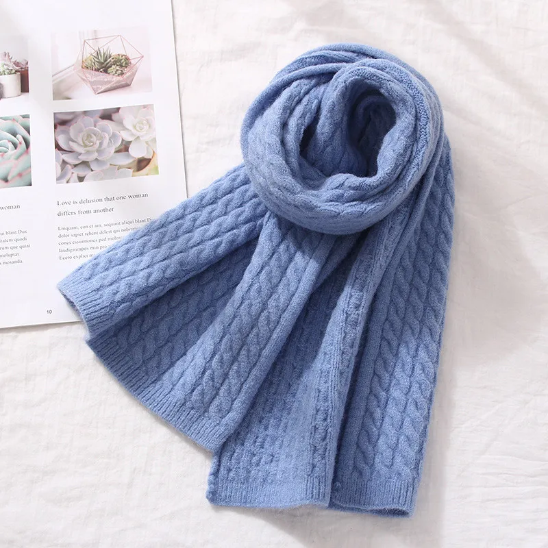 Beige Green Winter Thick Warm Knit Children's Scarf Korean Twist Short Ladies Blue Scarves Beige Khaki Green Gray Foulard Femme