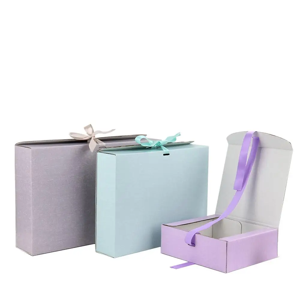 Гофрированные картонные упаковочные коробки с логотипом на заказ складные аксессуары для одежды шарф парики упаковка подарочная коробка с лентой