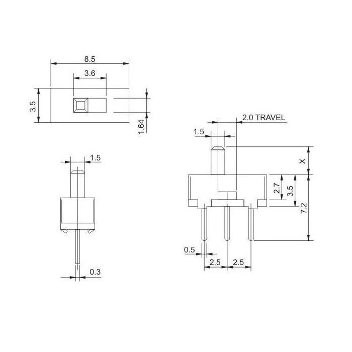 thumbnail image 2 of 10Pcs Interruptor On-off Mini Slide Switch SS12D00 SS12D00G3 3pin 1P2T... 2 of 12