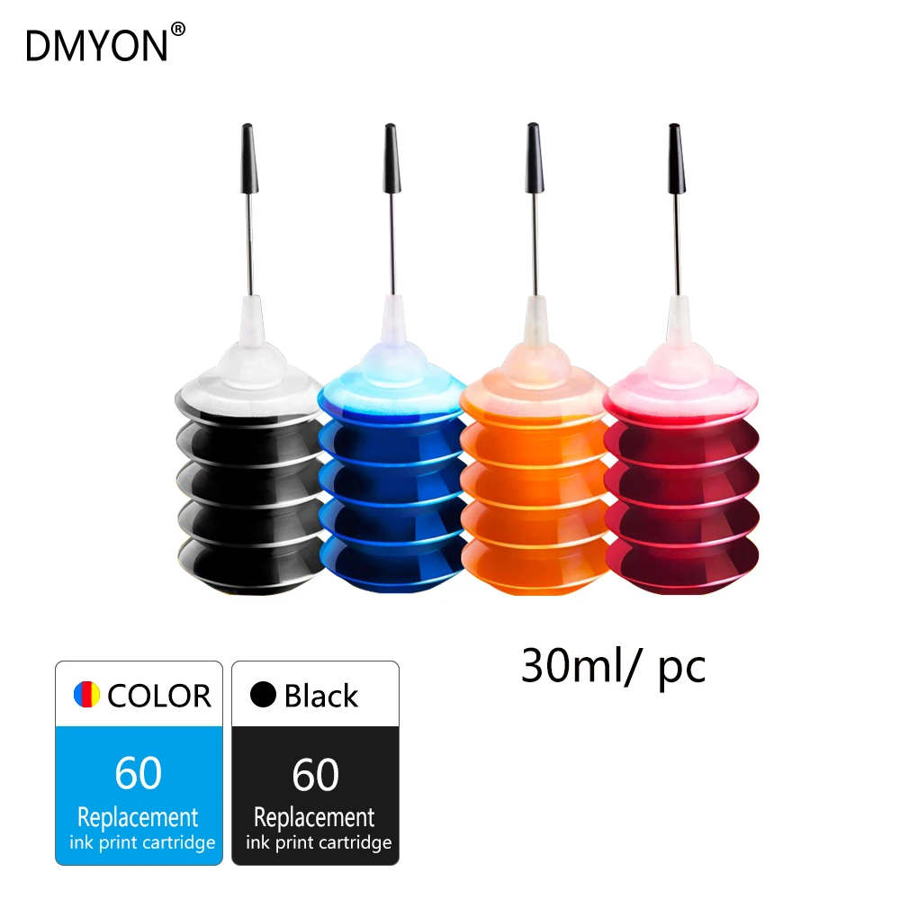 DMYON принтера пополнения чернил Бутылка Замена для струйного принтера Hp 60 для F2480 F2420 F4480 F4580 F4280 F4292 D2660 D2530 D2560 C4640 C4680 - Цвет: 1 Set