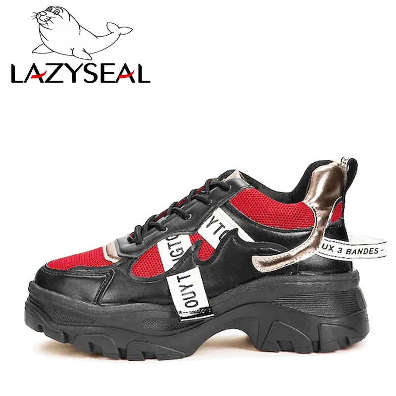 

LazySeal Height Increasing Shoes Woman Sneakers Ankle Boots For Women Shoes Lace-up Roumd Toe Chunky Heel Ladies Vulcanize Shoes