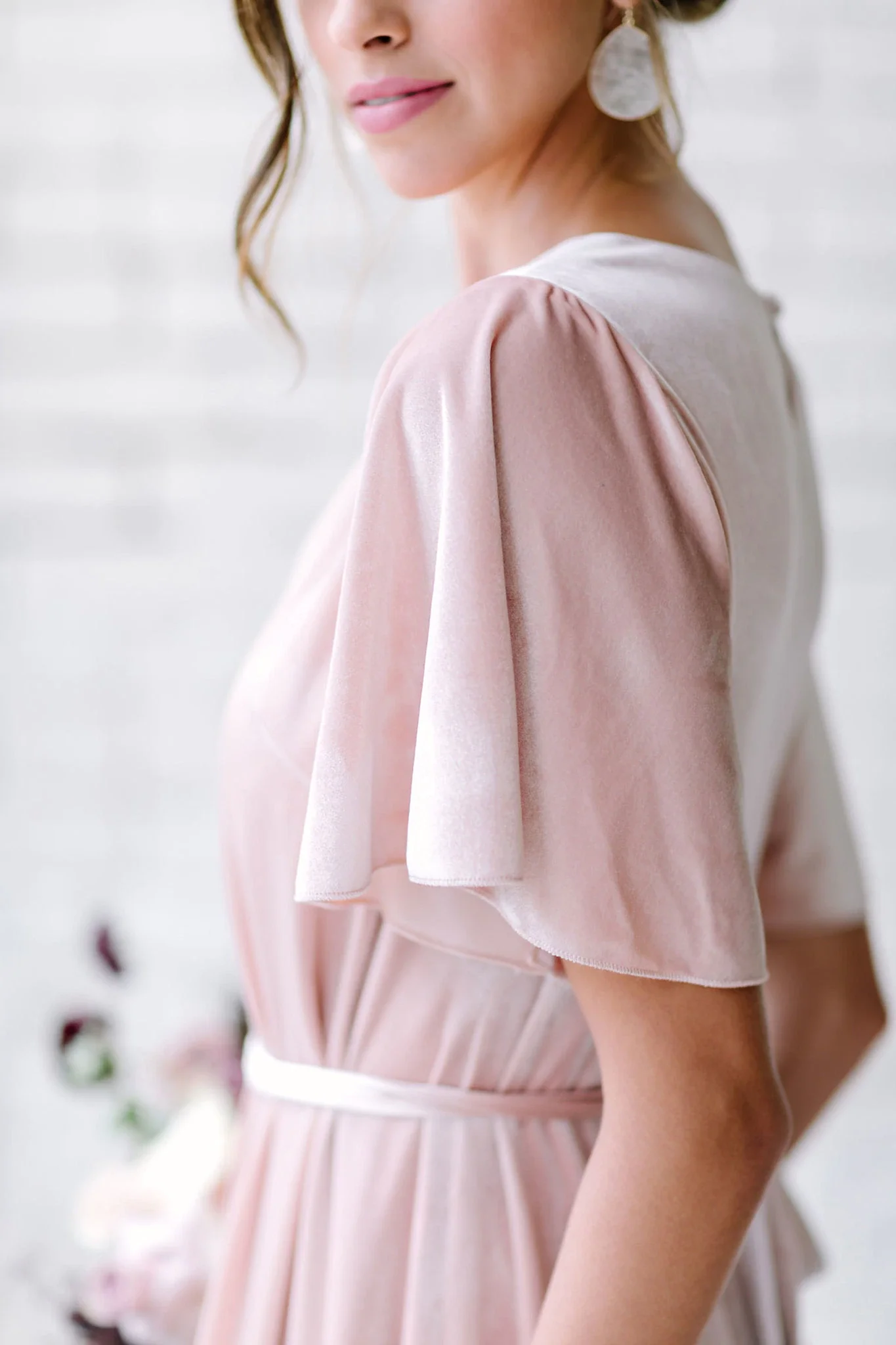 Розовые платья подружки невесты длинные велюровые Короткие рукава Vestido Madrinha v-образным вырезом Свадебное платье для гостей vestido de festa