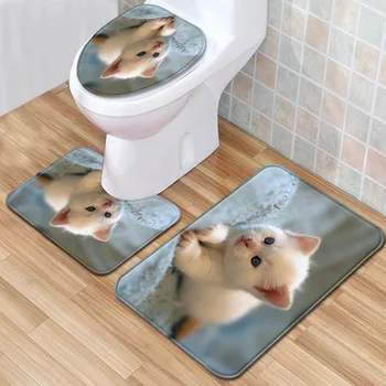

Animal Printed Bathroom Mat 3pcs Toilet Rugs Anti-slip Carpet Bathroom Bathtub Mats Soft Bathroom Floor Pads