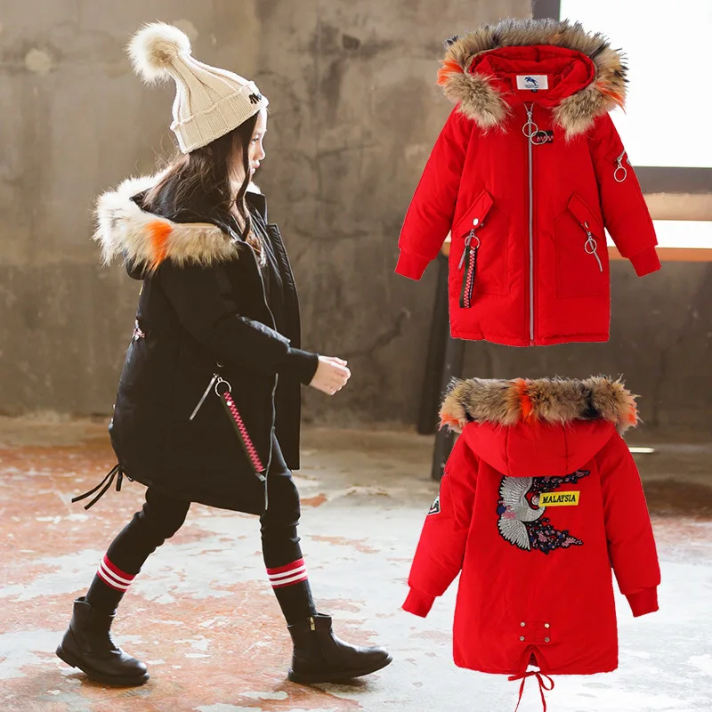 New Style Middle And Large Girls Padded Cotton Clothes Thick Cotton Coat down Jacket Cotton-padded Clothes Genuine Fur Coll