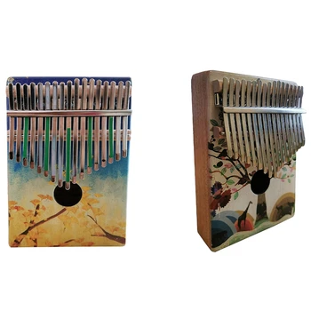 

2Pcs 17 Key Thumb Piano with Study Instruction and Tune Hammer Wood Hand Finger Piano Mbira Gifts - Animals & Sky