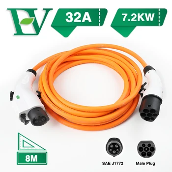 

EV Charging Cable 32A 7.2KW Electric Vehicle Cord for EVSE Car Charger Station Type 1 to 2, SAE J1772 5M Orange Straight