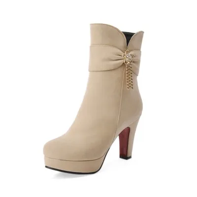 Cresfimix botas feminins women fashion high quality beige side zipper high heel boots ladies classic black autumn boots b6036 - Цвет: a