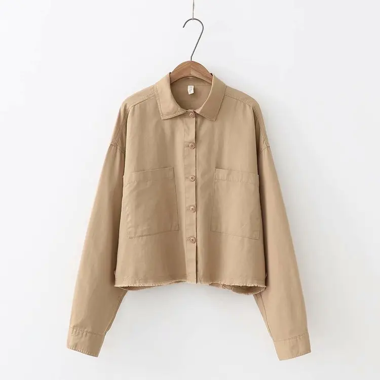 

S23953 Long Sleeve Fur Trim Coat WOMEN'S Dress Retro Big Pocket Jacket Spring And Autumn New Style Jacket Fashion