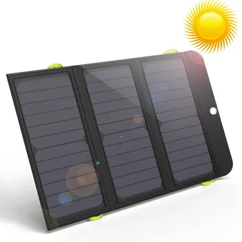 

ALLPOWERS Fold Solar Panel 21W Rechargeable Solar Charger with 6000mAh Li-polymer Battery Charging for Mobile Phone at Outdoors.