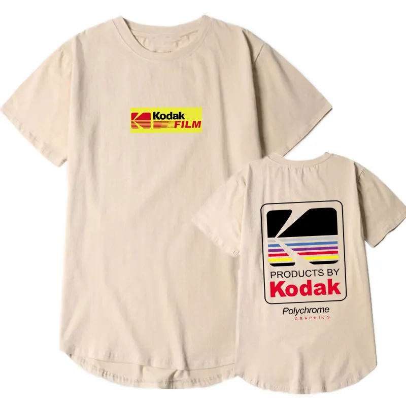 Kodak Японская уличная одежда Мужская хлопковая футболка с круглым подолом