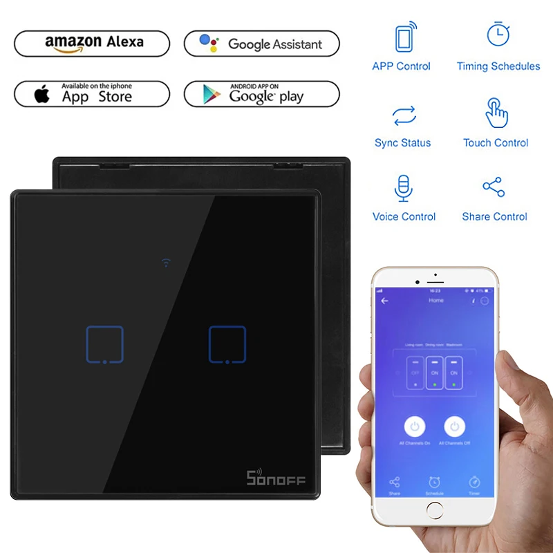 

SONOFF T3 WiFi Smart Switch With 2 Gangs,Works With Amazon Alexa and Google Assistant,Compatible With IFTTT Function