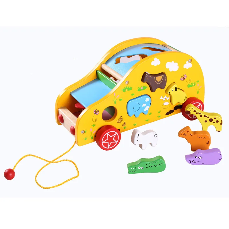 

Colorful Wisdom Animal Trailer Shape Matching Building Wooden Toys Cartoon Cute Car