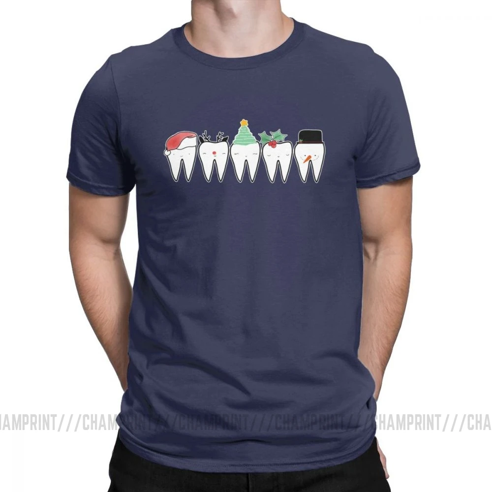 Мужские рождественские футболки стоматологический отряд, зубной помощник стоматолога, Забавные топы, одежда с круглым вырезом, хлопок, футболки 4XL 5XL, футболка - Цвет: Тёмно-синий